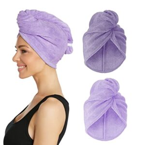 turbie twist microfiber hair towel wrap for women and men | 2 pack | bathroom essential accessories | quick dry hair turban for drying curly, long & thick hair (dark purple, light purple)