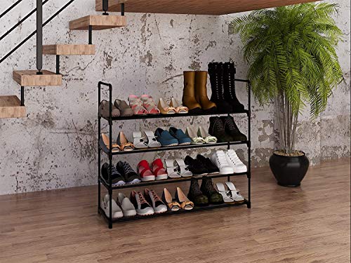 SOONEEDEAR 4-Tier Shoe Rack Metal Shoe Tower 20-Pair Shoe Storage Organizer Unit Entryway Shelf Stackable Cabinet Stackable Shoe Tower Durable Metal Shelves