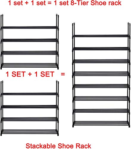 SOONEEDEAR 4-Tier Shoe Rack Metal Shoe Tower 20-Pair Shoe Storage Organizer Unit Entryway Shelf Stackable Cabinet Stackable Shoe Tower Durable Metal Shelves