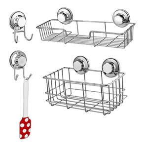 sanno suction cup shower caddy bath wall shelf, deep bathroom basket wall shelf double suction hooks