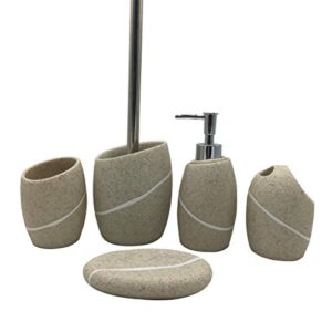 bathroom accessory set 5 piece bathroom accessories with soap dispenser, toothbrush holder, soap dish, toilet brush with holder, and rinse cup bathroom accessories set for home, bathroom decor (cream)