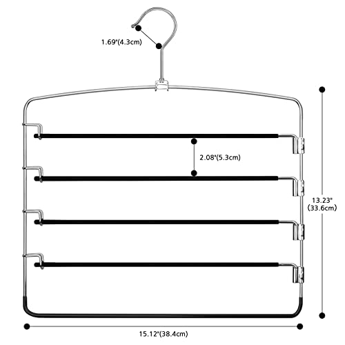 Velvet Hangers Space Saving for Pants 4 Packs Non-Slip Stainless Steel Clothes Hangers, Trousers Hangers Space Saving Scarves Ties Hanger Closet Storage Organizer