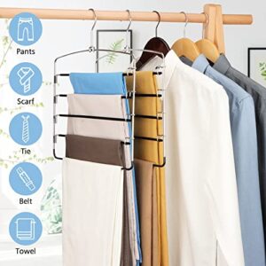 Velvet Hangers Space Saving for Pants 4 Packs Non-Slip Stainless Steel Clothes Hangers, Trousers Hangers Space Saving Scarves Ties Hanger Closet Storage Organizer