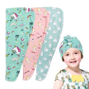 faisoty 3pcs microfiber hair towel for kids, quickly drying hair towel with button using for wet hair drying for kids/girls/women