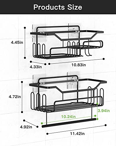 Uamector Shower Caddy Shelves Bathroom Organizer, 2 Pack Adhesive Rustproof Stainless Steel Black Shower Shelf for Inside Shower, No Drilling Wall Mount Shower Organizer Storage for Kitchen