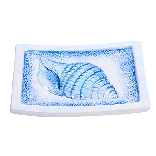 FORLONG Ceramic Ocean Bathroom Accessories Set, 4 Piece 3D Conch Shell Bathroom Ensemble Set with Toothbrush Holder, Toothbrush Cup, Soap Dispenser, Soap Dish (Blue Light)