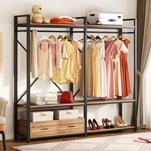 tribesigns freestanding wood garment racks, clothing rack with shelves and drawers, heavy duty metal clothing rack, closet organizer for bedroom walk-in wardrobe