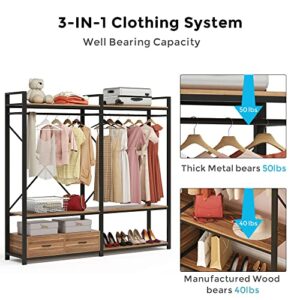 Tribesigns Freestanding Wood Garment Racks, Clothing Rack with Shelves and Drawers, Heavy Duty Metal Clothing Rack, Closet Organizer for Bedroom Walk-in Wardrobe