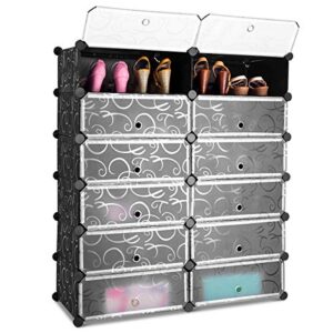 tangkula 12-cube shoe rack organizer, diy cubes storage cabinet, modular plastic shoes cabinet with transparent doors, 6-tier portable shoe tower shelf storage stand for 24 pairs shoes, slippers