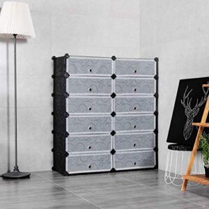 Tangkula 12-Cube Shoe Rack Organizer, DIY Cubes Storage Cabinet, Modular Plastic Shoes Cabinet with Transparent Doors, 6-Tier Portable Shoe Tower Shelf Storage Stand for 24 Pairs Shoes, Slippers