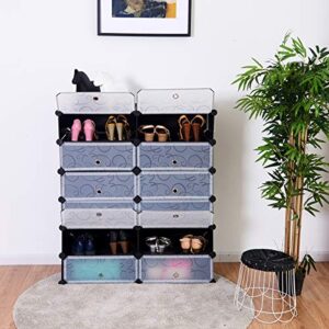 Tangkula 12-Cube Shoe Rack Organizer, DIY Cubes Storage Cabinet, Modular Plastic Shoes Cabinet with Transparent Doors, 6-Tier Portable Shoe Tower Shelf Storage Stand for 24 Pairs Shoes, Slippers