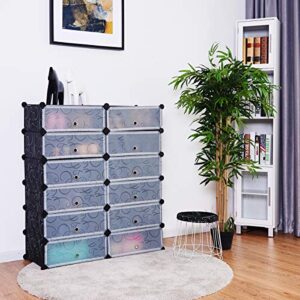 Tangkula 12-Cube Shoe Rack Organizer, DIY Cubes Storage Cabinet, Modular Plastic Shoes Cabinet with Transparent Doors, 6-Tier Portable Shoe Tower Shelf Storage Stand for 24 Pairs Shoes, Slippers