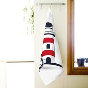 B TREE Nautical Theme Anchor Lighthouse Highly Absorbent Decorative Hand Towel Multipurpose for Bathroom Hotel Gym Spa Soft Fingertip Towels