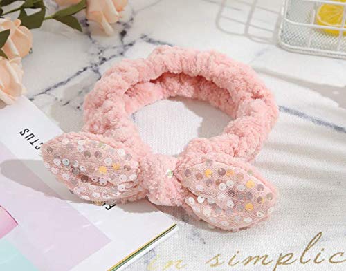 HappyDaily Lovely Supersoft Shower Hair Band - Ideal Hairlace Headband for Washing Face or Makeup (2, White Rabbit+Shiny Pink)