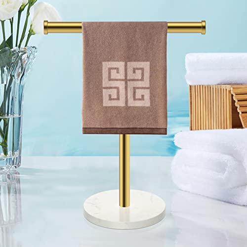 Blemoacha Towel Rack,T Shape Freestanding Towel Racks for Bathroom,Organizer Countertop Hand Towels Stand,Kitchen Vanity Marble Plinth Towel Holder,304 Stainless Steel Towel Bar (Ti Gold)