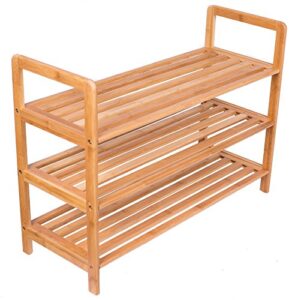 birdrock home 3 tier free standing shoe rack with handles - bamboo - wood - closets and entryway - organizer - fits 9 pairs of shoes