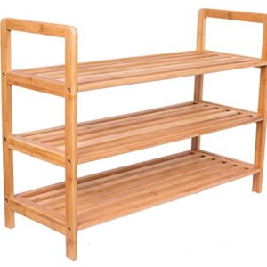 BirdRock Home 3 Tier Free Standing Shoe Rack with Handles - Bamboo - Wood - Closets and Entryway - Organizer - Fits 9 Pairs of Shoes