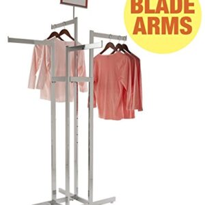 Econoco - Chrome 4-Way Clothing Rack, Straight Adjustable Height Arms, Rectangular Tubing, Perfect for Clothing Store Display