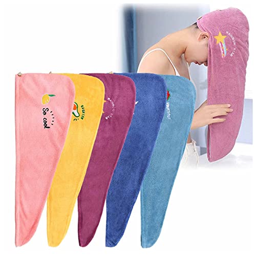 Rapid Drying Towel for Women, Coral Fleece Women Hair Towel Set, Soft Dry Hair Towel with Embroidery, Super Absorbent Hair Wrap Turban Microfiber Hair Towel Wrap for Children and Women (Pink)