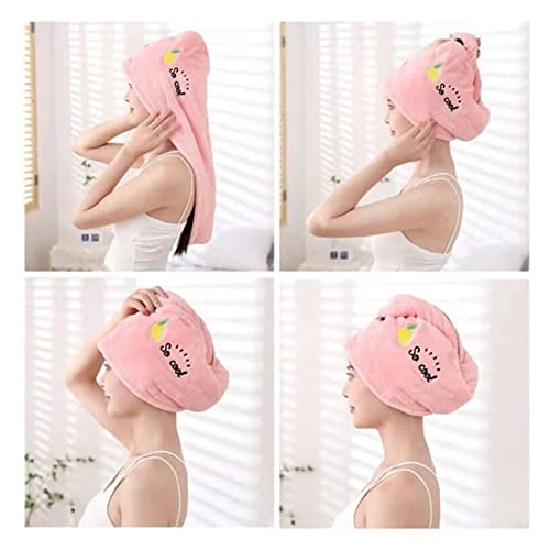 Rapid Drying Towel for Women, Coral Fleece Women Hair Towel Set, Soft Dry Hair Towel with Embroidery, Super Absorbent Hair Wrap Turban Microfiber Hair Towel Wrap for Children and Women (Pink)