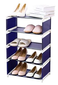 shoe storage organizer rack, 5-tier stackable free standing shoe shelf for 10 pairs of shoes ( include safety work gloves ) for small spaces- blue