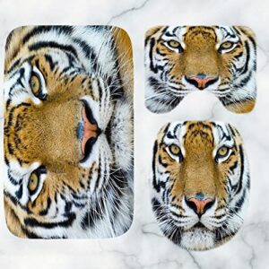 Tiger Shower Curtain 3D Printed, Animals 4Pcs Bathroom Decor Set, with Non-Slip Rug, Toilet Lid Cover and Bath Mat, Durable Waterproof Bath Curtain with 12 Hooks-59" X 72"