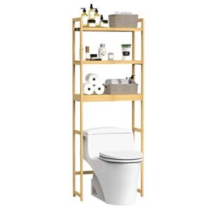 pinpon bamboo over the toilet storage shelf, 3-tier bamboo bathroom shelf organizer, multifunctional over toilet shelf stand rack space saver for laundry room, restroom, balcony, bamboo