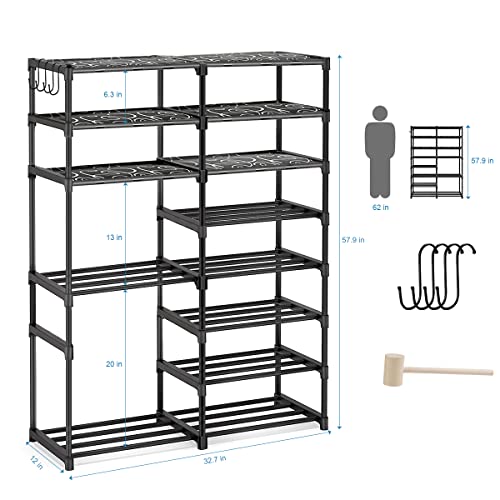 barsone 8 Tiers Shoe Rack, Durable Metal Boots Shoe Rack Organizer, 26-30 Pairs Shoe Rack for Closet, Free Standing Shoe Rack for Entryway Hallway Living Room