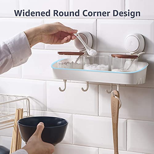 TAILI Bathroom & Kitchen Suction Cup Storage Basket Set Pack of 2 Wall Mounted Organizer for Shampoo, Spice Jar, Kitchenware, Shower Caddy Drill-Free with Vacuum Suction Cup for Kitchen & Bathroom