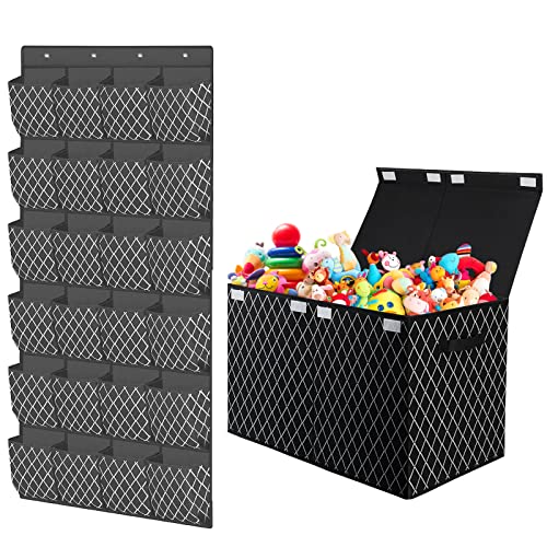 VERONLY Toy Chest Box Organizer Bins for Boys Girls 1 Pack +Over the Door Shoe Organizer Hanging Shoe Rack Storage Holder with 24 Extra Large Fabric Pockets 1 Pack