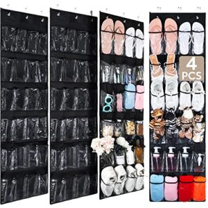 4 Pieces Over The Door Shoe Organizers 24 Clear Pockets Hanging Shoe Organizer Shoe Rack Black Shoe Hanger Organizer with Hooks Shoe Holder for Closet Bedroom Shoe Holder for Shoes Socks Storage