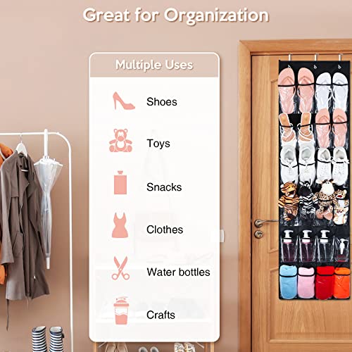 4 Pieces Over The Door Shoe Organizers 24 Clear Pockets Hanging Shoe Organizer Shoe Rack Black Shoe Hanger Organizer with Hooks Shoe Holder for Closet Bedroom Shoe Holder for Shoes Socks Storage