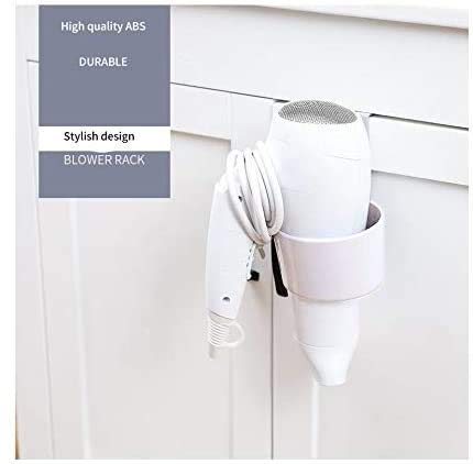 JWCE SHOP Hair Dryer Rack Over-The-Cabinet Hair Dryer Holder, Holster for Master, Guest, Kid's Bathroom, Vanity, 5.4" x 4" x 3.4" - White