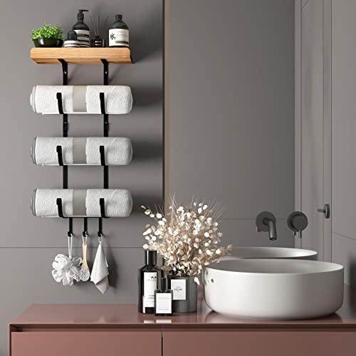 SODUKU Towel Rack Wall Mounted 3 Tier Modern Decorative Bathroom Towel Holder Practical Towel Storage Rack Can Hold 3 Bath Sheets for Storage of Bathroom Towels Yoga Mat