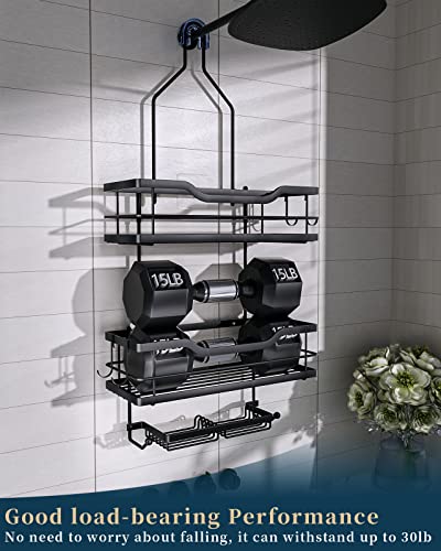 Consumest Shower Caddy, Shower Caddy Over Shower Head with Soap Holder, No Drilling Hanging Shower Organizer with 4 Movable Hooks, Rustproof & Waterproof Shower Storage Rack