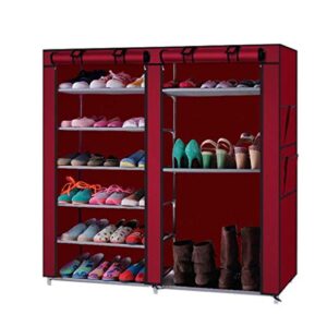9 tier shoe rack, space saving portable shoe rack storage organizer, 10 tiers 9 lattices non-woven waterproof fabric cover shoe rack (wine red, 6-row 2-line 12 lattices)