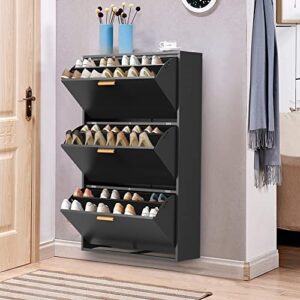 lktart 3-drawer all-steel shoe cabinet, independent shoe rack with flip door can be hung and can be floor modern storage manager suitable for entrance corridor and bedroom.(black)