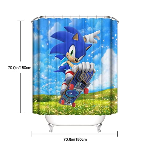 BOABIXA Son.ic The Hedge.hog 4 Piece Shower Curtain Sets, with Non-Slip Rugs, Toilet Lid Cover and Bath Mat, Durable and Waterproof, for Bathroom Decor Set, 72'' X 72'' (20220305)