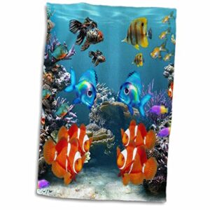 3d rose graphic design of aquarium style hand towel, 15" x 22"