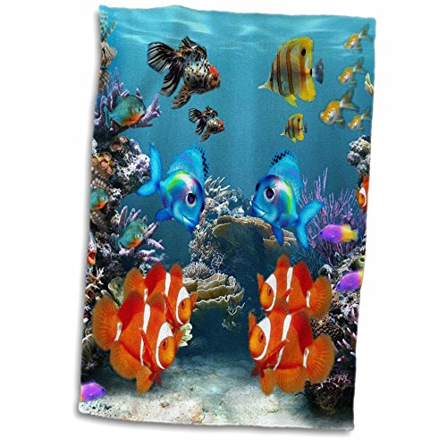 3D Rose Graphic Design of Aquarium Style Hand Towel, 15" x 22"