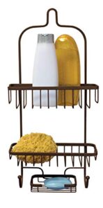 home basics bronze heavyweight 2-tier shower caddy | over the shower head with rubber collar | maximize storage | 2 shelves | 2 hooks