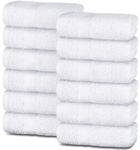 wealuxe white hand towels for bathroom 12 pack 16x27 inch, cotton hand towel bulk for gym and spa, soft extra absorbent quick dry terry bath towels