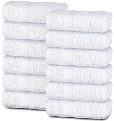 Wealuxe White Hand Towels for Bathroom 12 Pack 16x27 Inch, Cotton Hand Towel Bulk for Gym and Spa, Soft Extra Absorbent Quick Dry Terry Bath Towels