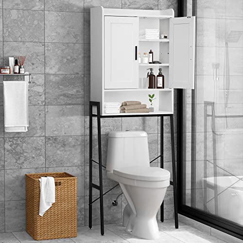 apexnova Over The Toilet Storage Cabinet, Wooden Space-Saving Bathroom Organizer Shelf Over Toilet Storage Rack with Double Door and Adjustable Feet