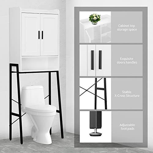 apexnova Over The Toilet Storage Cabinet, Wooden Space-Saving Bathroom Organizer Shelf Over Toilet Storage Rack with Double Door and Adjustable Feet