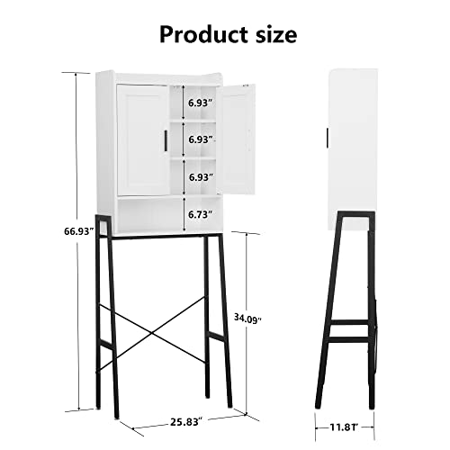 apexnova Over The Toilet Storage Cabinet, Wooden Space-Saving Bathroom Organizer Shelf Over Toilet Storage Rack with Double Door and Adjustable Feet