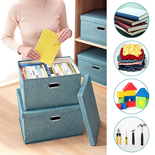 HUATK Small Storage Boxes with Lids for Organizing 4Pack Storage Baskets for Shelves, Closet organization Bins for Office, Bedroom, Closet, Toys