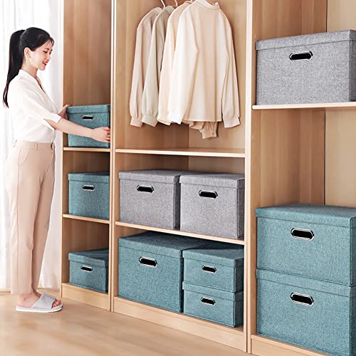 HUATK Small Storage Boxes with Lids for Organizing 4Pack Storage Baskets for Shelves, Closet organization Bins for Office, Bedroom, Closet, Toys