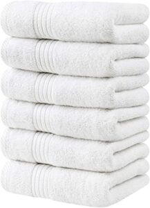 utopia towels 6 piece luxury hand towels set, (16 x 28 inches) 100% ring spun cotton, lightweight and highly absorbent 600gsm towels for bathroom, travel, camp, hotel, and spa (white)