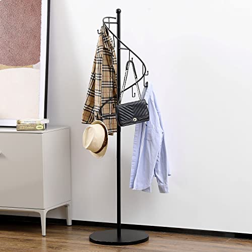 MyGift 5.5 Foot Modern Matte Black Metal Spiral Garment Rack with 10 Hooks, Freestanding Clothing Hanger Organizer Display for Coats, Bags, and Scarves